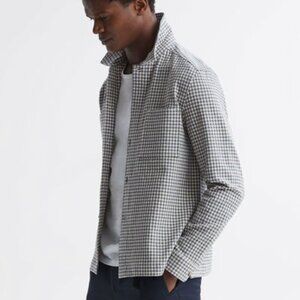 NWT REISS Men's Cathu Check Twin Pocket Overshirt Grey/White Size M